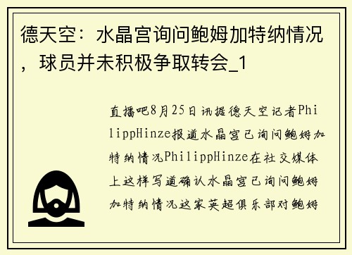 德天空：水晶宫询问鲍姆加特纳情况，球员并未积极争取转会_1
